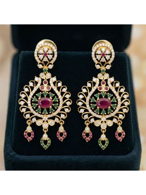 Traditional Mayil Silver Stone Earring With Drops