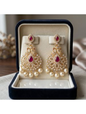 Fancy Mayil Ruby Stone With Pearl Drops
