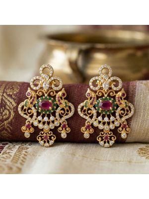 Fancy Mayil Ruby Stone Silver Drops