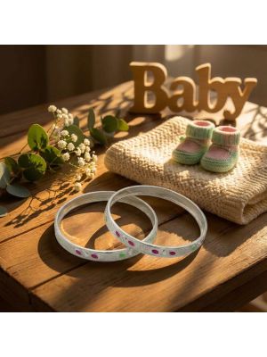 Pink & Green Dots Silver Baby Bangles