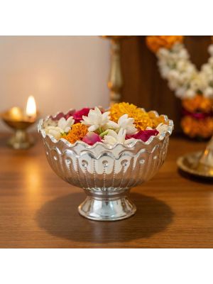 Ornate Floral Pooja Silver Bowl