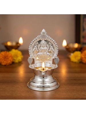 Sacred Lakshmi Motif Silver Kamakshi Vilakku