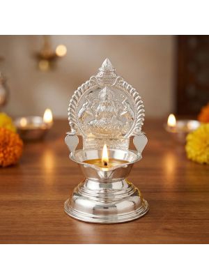 Sacred Lakshmi Motif Silver Kamakshi Vilakku