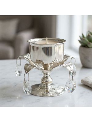 Luxury Silver Pedestal Candle Stand with Hanging Crystals