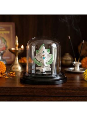 Lord Ganesh Leaf Silver Idol
