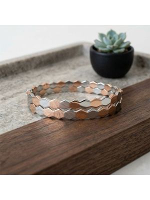 Two Tone Rose and Silver Honeycomb Bangle