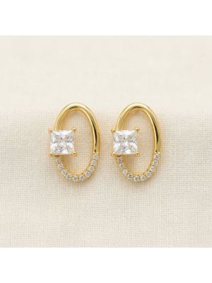 Trendy Oval Silver Stone Stud
