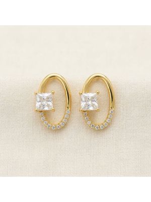 Trendy Oval Silver Stone Stud