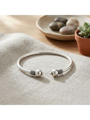 Silver Open Bangle with Rope Twist and Ball