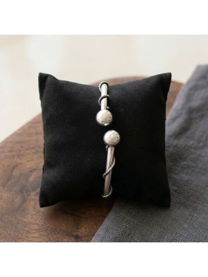 Silver Twin Ball Bangle with Spiral Rope