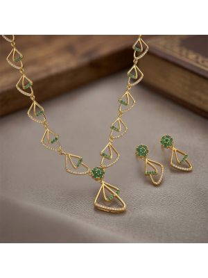 Classic Silver Emerald Triangle Necklace Set