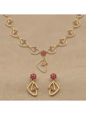 Classic Silver Ruby Triangle Necklace Set