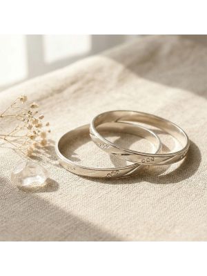 Laser Engraved Silver Geometric Bangle