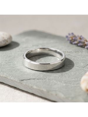 Silver Beveled Edge Wedding Ring with Polished Top