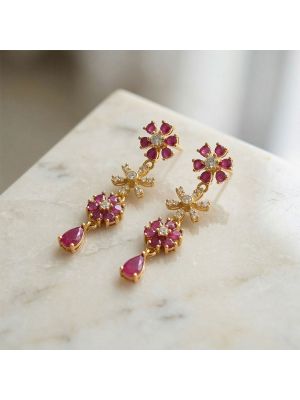 Classic Silver Casting Ruby Blossom Drops