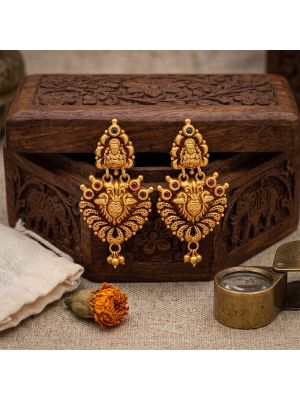 Lakshmi Motif Antique Silver Drops