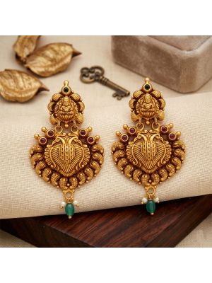 Antique Lakshmi Emerald Silver Drops