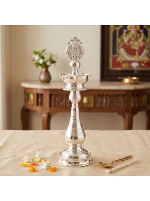 Traditional Gaja Lakshmi Silver Vilakku
