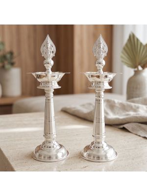 Traditional Murugan Casting Silver Vilakku Set