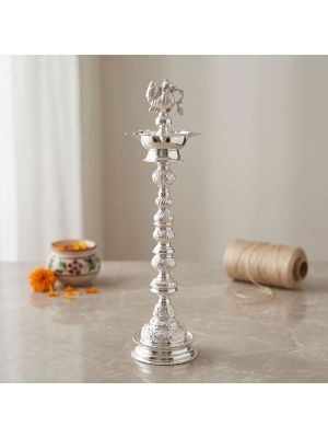 Traditional Peacock Silver Kuthu Vilakku