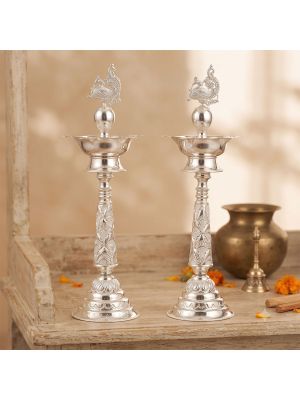 Traditional Mayil Silver Kuthu Vilakku Set