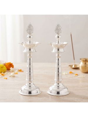 Traditional Casting Murugan Silver Vilakku Set