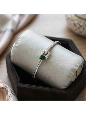 Silver Emerald Green Geometric Gadi