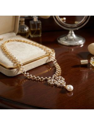 Floral Pearl Drop Diamond Necklace-hover