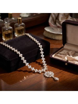 Sunburst Pendant Teardrop Diamond Necklace-hover