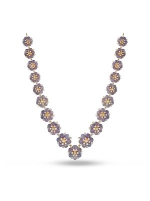 Lavender Bead Floral Diamond Necklace-hover