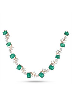 Emerald Leaf Rose Diamond Necklace-hover