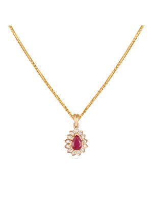 Floral Red Stone Diamond Pendant-hover
