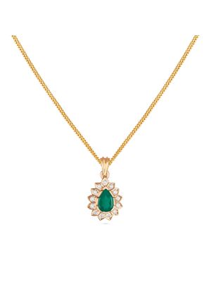 Floral Green Stone Diamond Pendant-hover