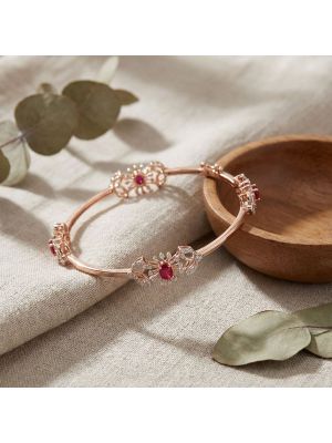Floral Orbit Rose Gold Diamond Bangle-hover