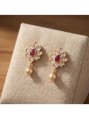 Floral Leaf Diamond Gold Drops-hover