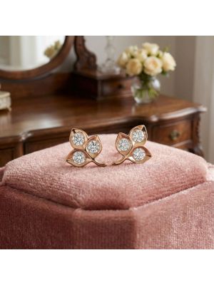 Fancy Floral Leaf Diamond Stud-hover