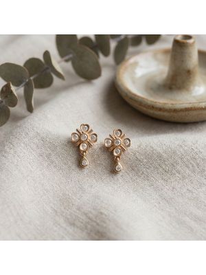 Bridal Floral Gold Diamond Stud-hover