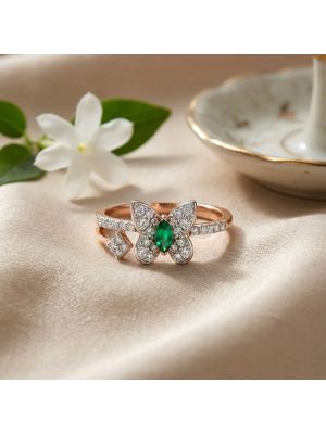 Emeral Butterfly Rose Diamond Ring-hover