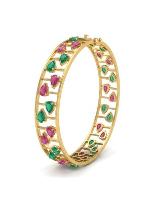Classic Flowing Ruby Emerald Diamond Bangle-hover