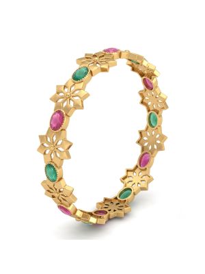 Elegant Floral Ruby Emerald Diamond Bangle-hover