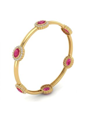 Exquisite Oval Ruby Halo Diamond Bangle-hover