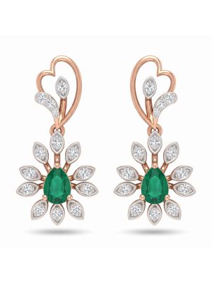 Rose Heart Emerald Diamond Drop Earrings-hover
