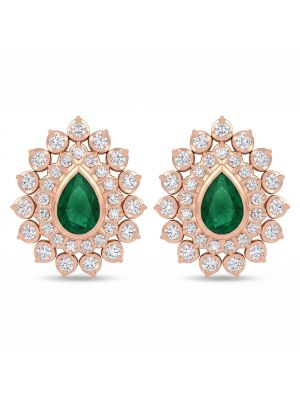 Royal Emerald Pear Diamond Stud Earrings-hover