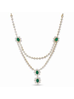 Dual Emerald Floral Diamond Necklace-hover