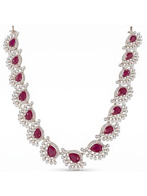 Glorious Red Stone Diamond Rose Necklace-hover