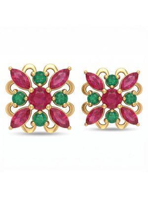 Majestic Ruby Floral Diamond Stud Earrings-hover