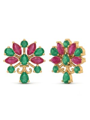 Regal Peacock Ruby Emerald Stud Earrings-hover