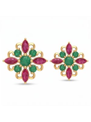 Imperial Emerald Ruby Diamond Stud Earrings-hover