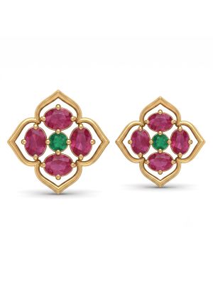 Radiant Ruby Emerald Diamond Stud Earrings-hover