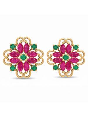 Royal Ruby Emerald Diamond Stud Earrings-hover